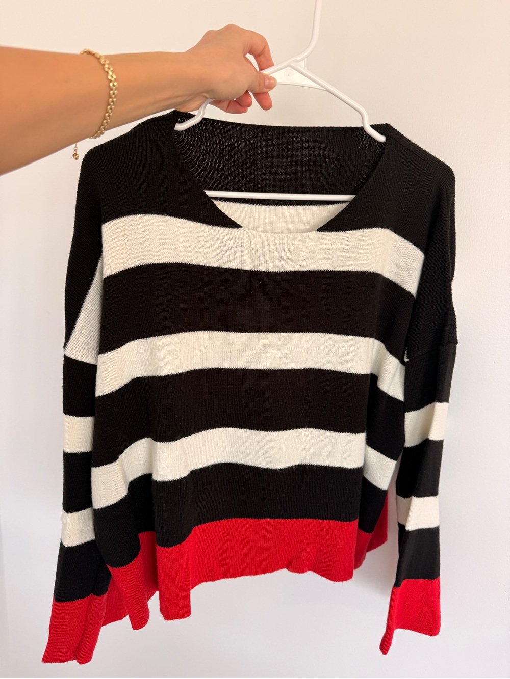 Striped Black, White & Red Women's Sweater